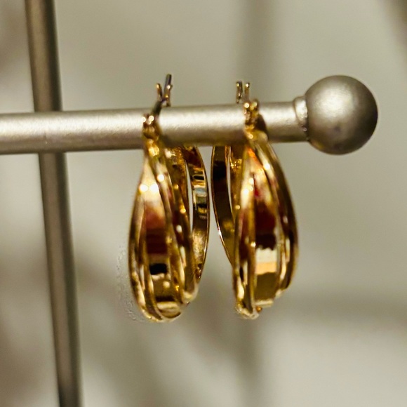 Chunky Gold Twisted Hoop Statement Earrings - Picture 3 of 3
